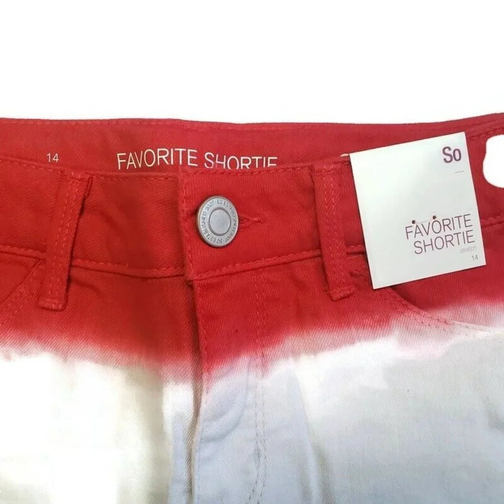 Favorite Shortie SO Girls Size 14 Flag Cuffed Jean Shorts Red White Blue - Picture 3 of 4